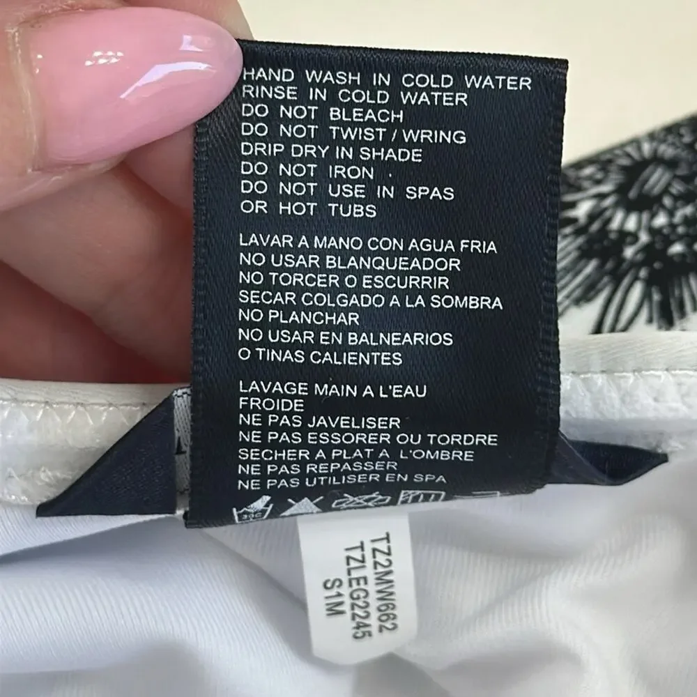TOMMY HILFIGER Blossom White Black Ruffle Neckline One Piece Swimsuit Size 4